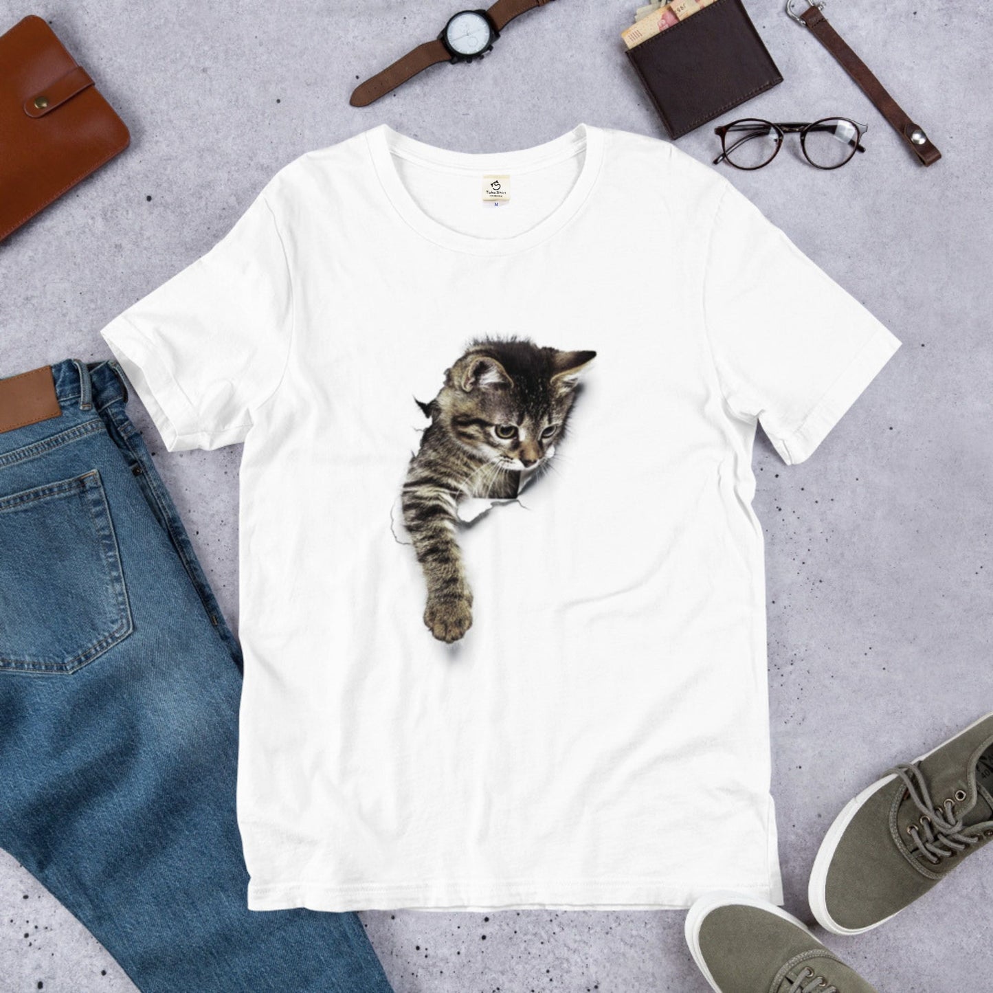 猫tシャツ ねこ 猫イラスト 3D  CAT 2 おもしろ 可愛い｜アダルト&キッズサイズ