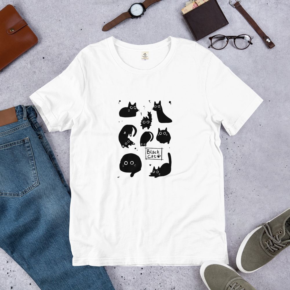 猫tシャツ ねこ 猫イラスト Black Cat 黒猫｜アダルト&キッズサイズ