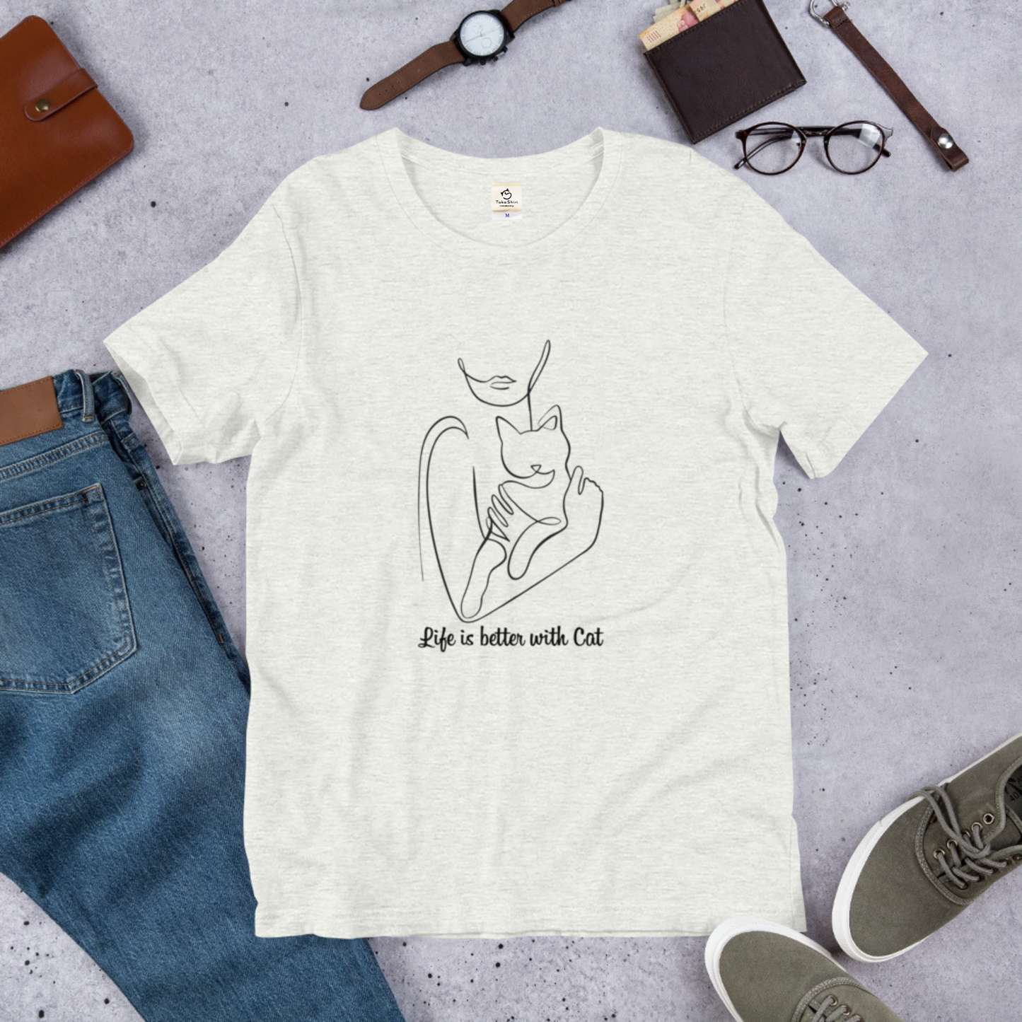 猫tシャツ ねこ 猫イラスト Life is better with cat｜アダルト&キッズサイズ