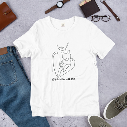 猫tシャツ ねこ 猫イラスト Life is better with cat｜アダルト&キッズサイズ