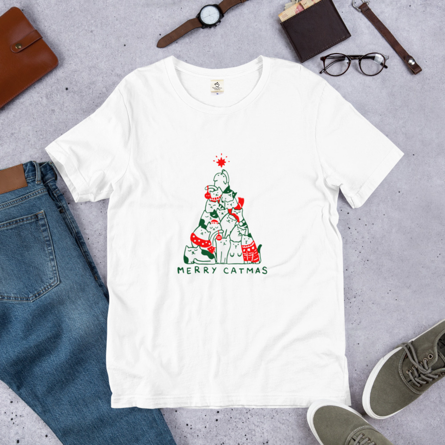 【クリスマス限定商品】猫tシャツ ねこ 猫イラスト 猫クリスマス