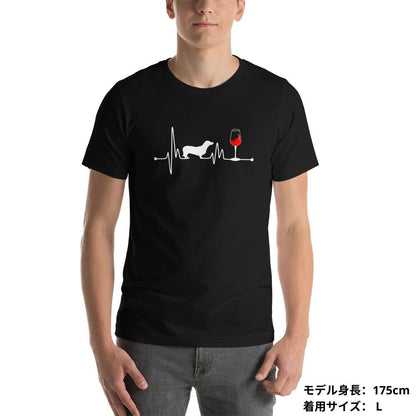 犬 tシャツ 犬イラスト ダックスフンド 心電図 ハートビート ｜アダルト&キッズサイズ