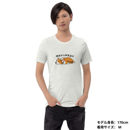 犬 tシャツ 犬イラスト Corgi犬 明日から本気出す ｜アダルト&キッズサイズ