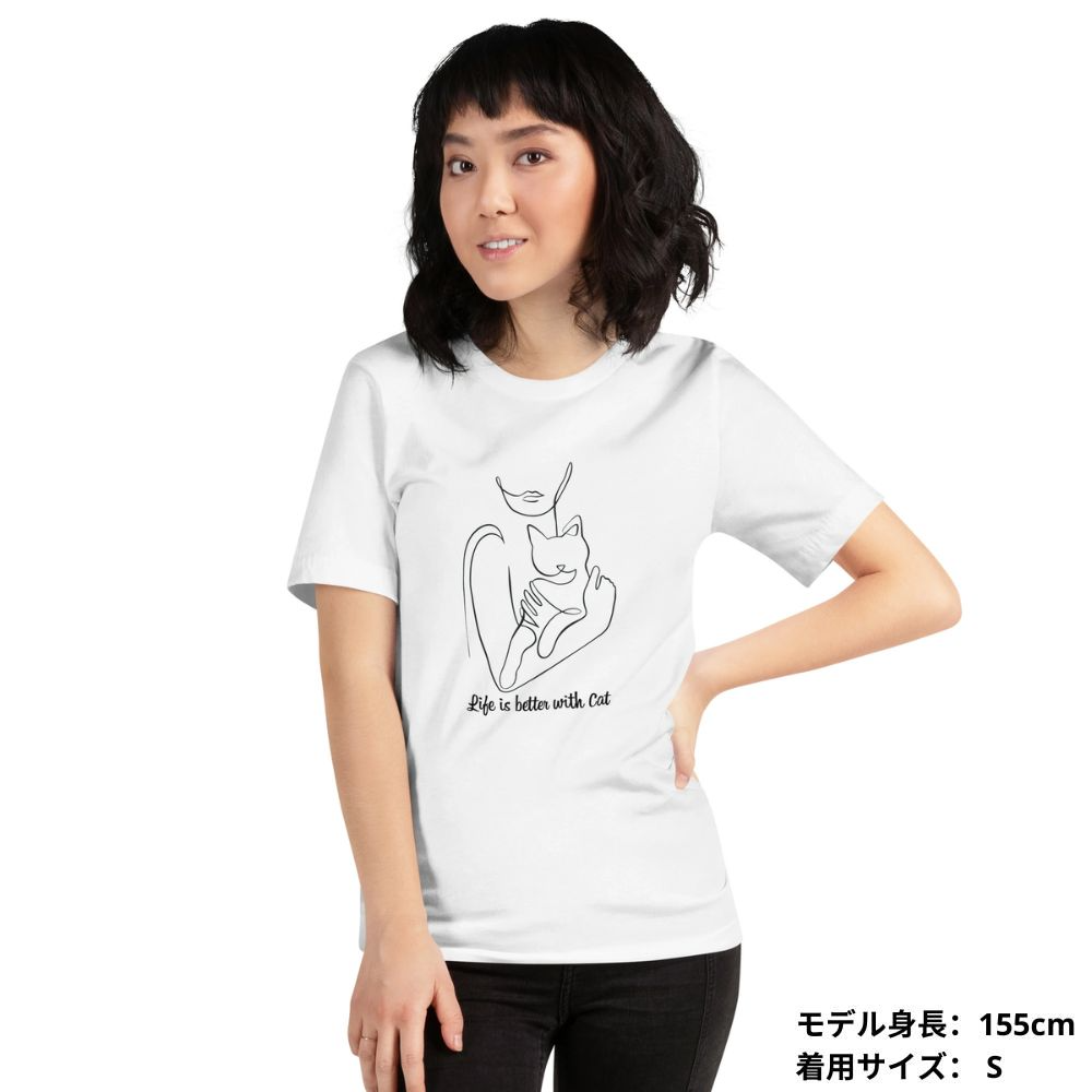 猫tシャツ ねこ 猫イラスト Life is better with cat｜アダルト&キッズサイズ