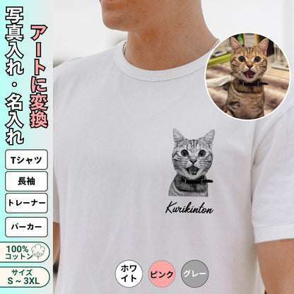 【名入れ＆写真入れ】うちの子 オリジナＴシャツ ル アート写真プリント お誕生日 クリスマス 母の日プレゼント ペット猫 犬 名入れ