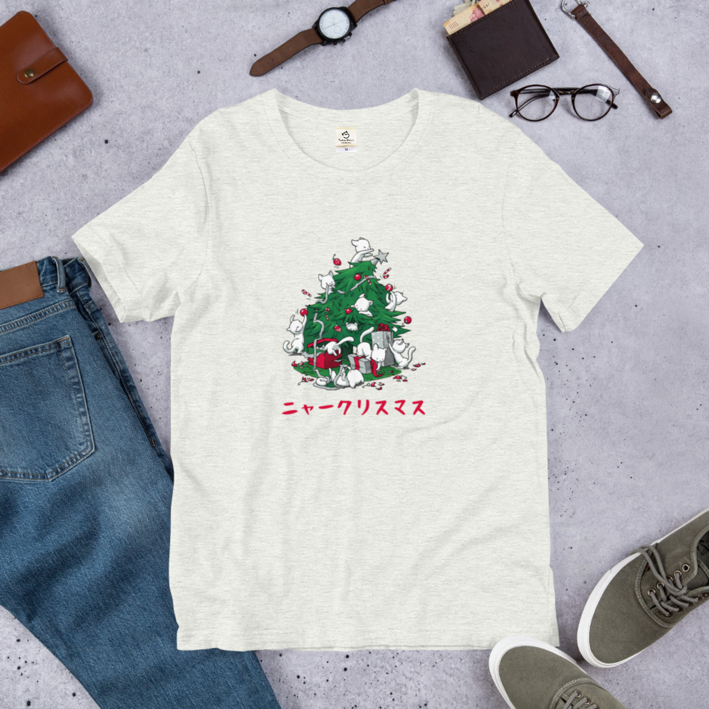 【クリスマス限定商品】猫tシャツ ねこ 猫イラスト 猫クリスマス