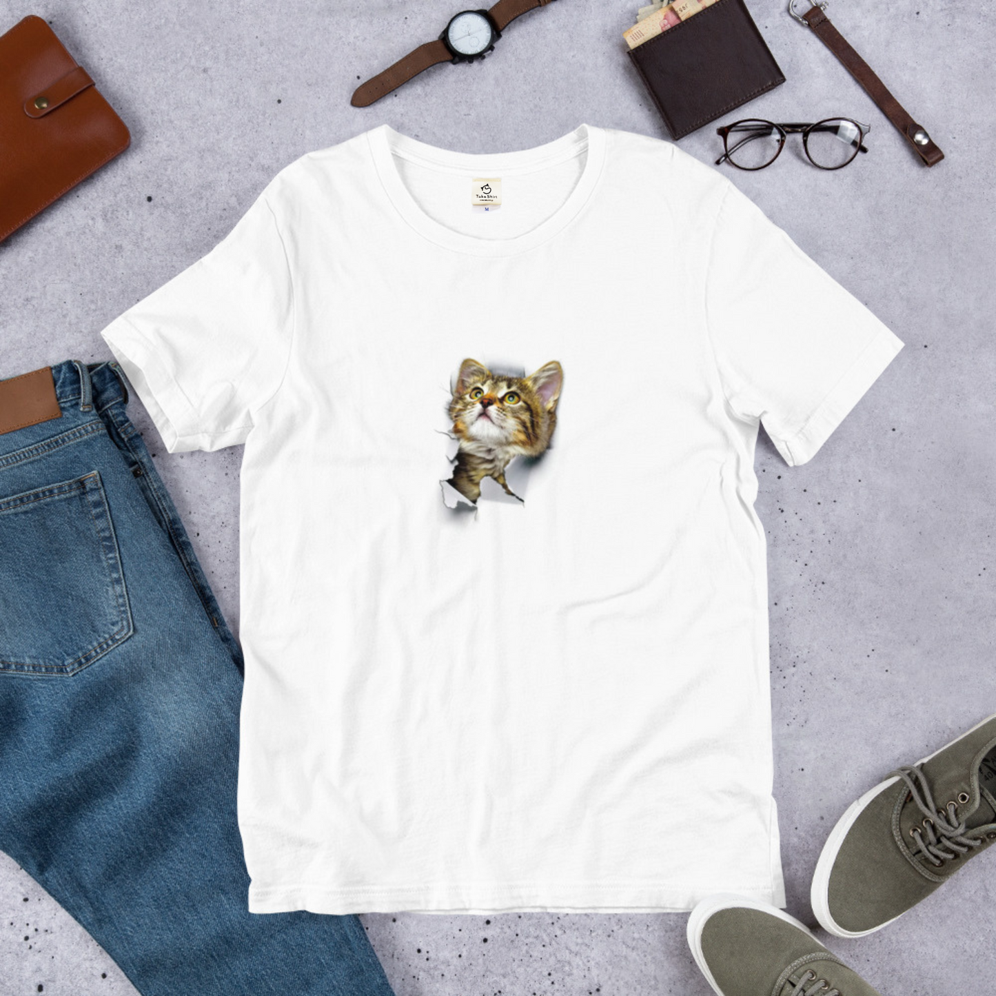 猫tシャツ ねこ 猫イラスト3D CAT 9  可愛い｜アダルト&キッズサイズ