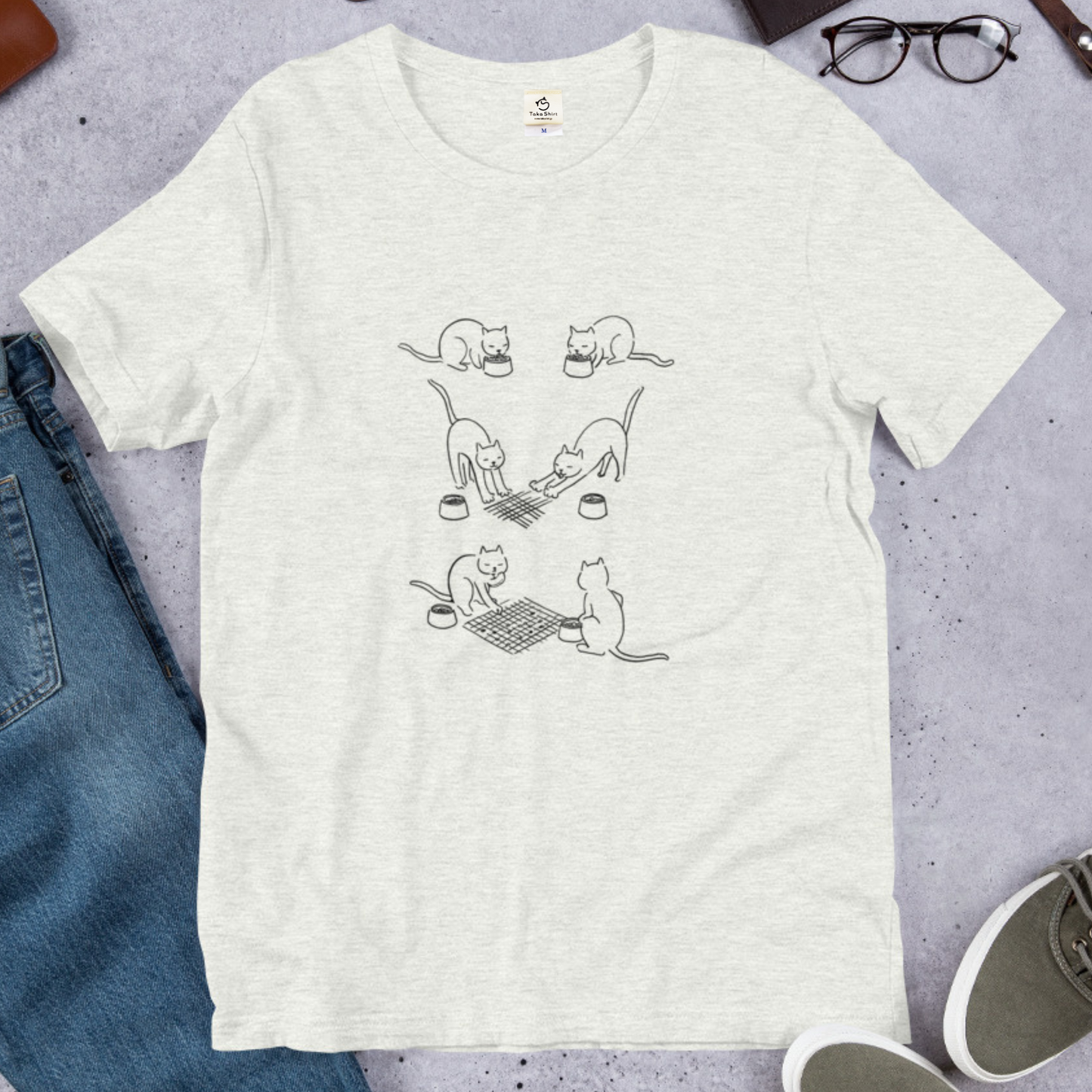 猫tシャツ ねこ 猫イラスト おもしろ tシャツ かわいい 猫ピンズ　囲碁｜アダルト&キッズサイズ