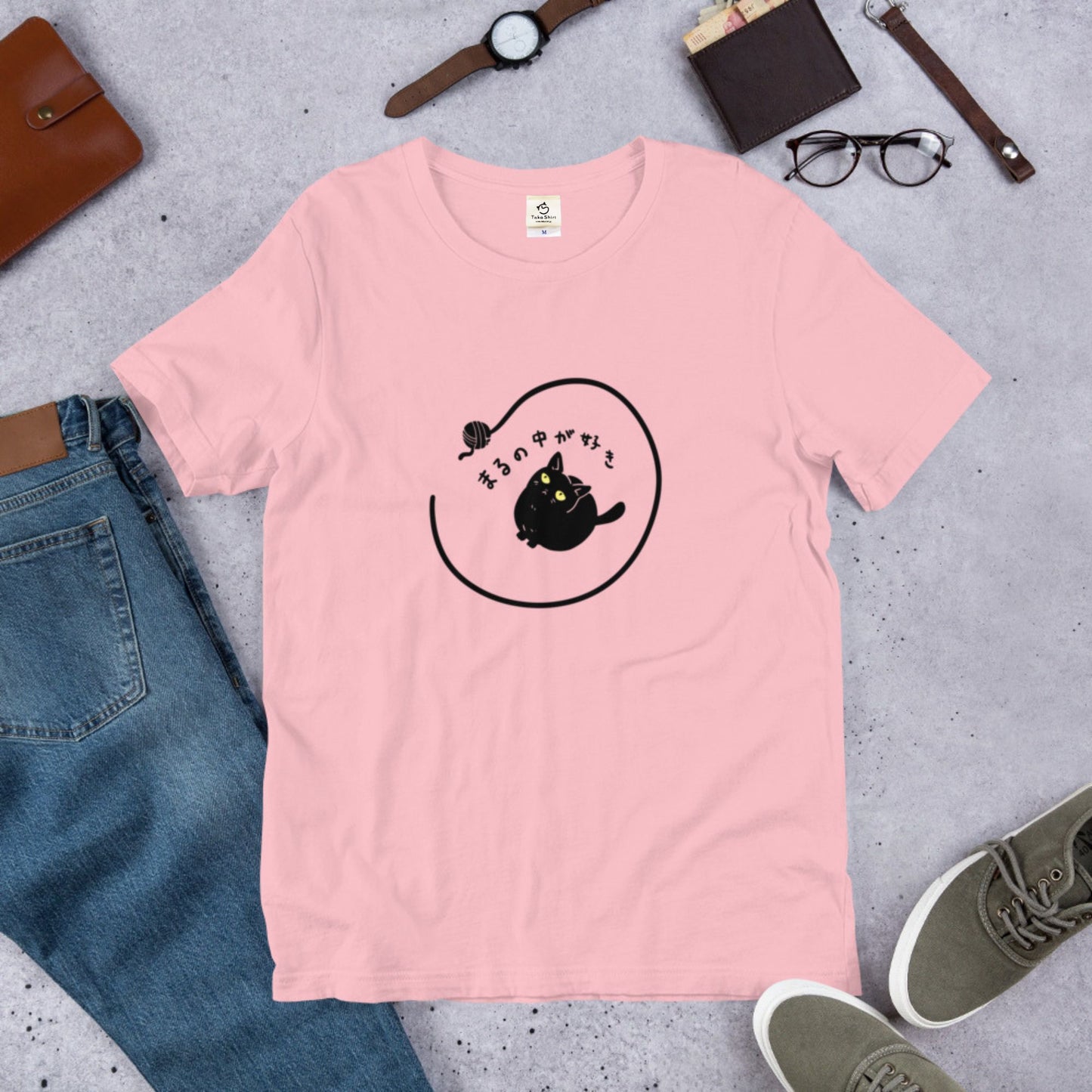 猫tシャツ ねこ 猫イラスト おもしろ tシャツ かわいい まるの中が好き｜アダルト&キッズサイズ