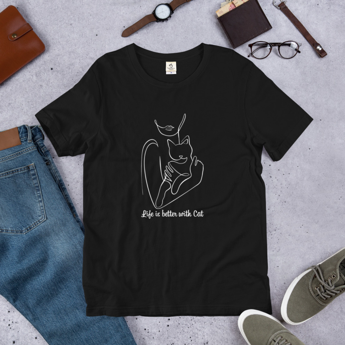 猫tシャツ ねこ 猫イラスト Life is better with cat｜アダルト&キッズサイズ