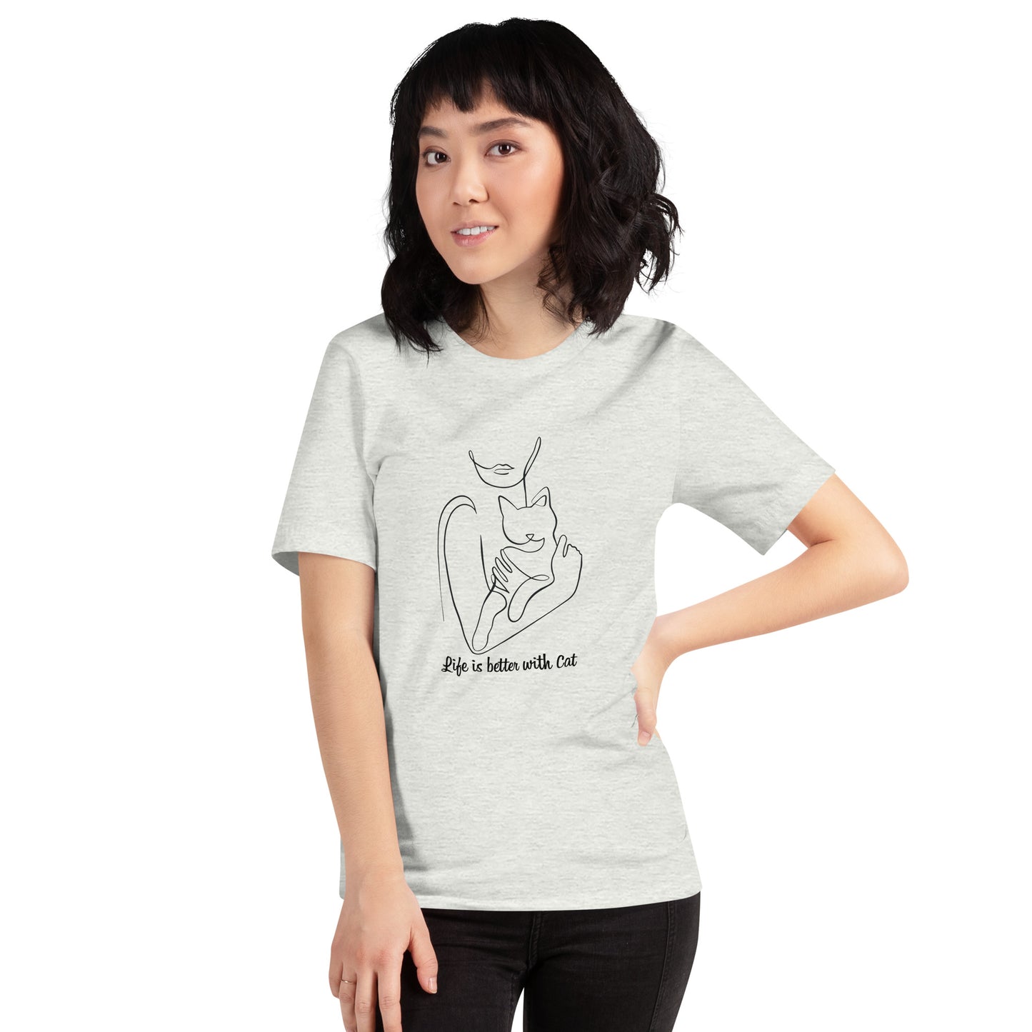 猫tシャツ ねこ 猫イラスト Life is better with cat｜アダルト&キッズサイズ