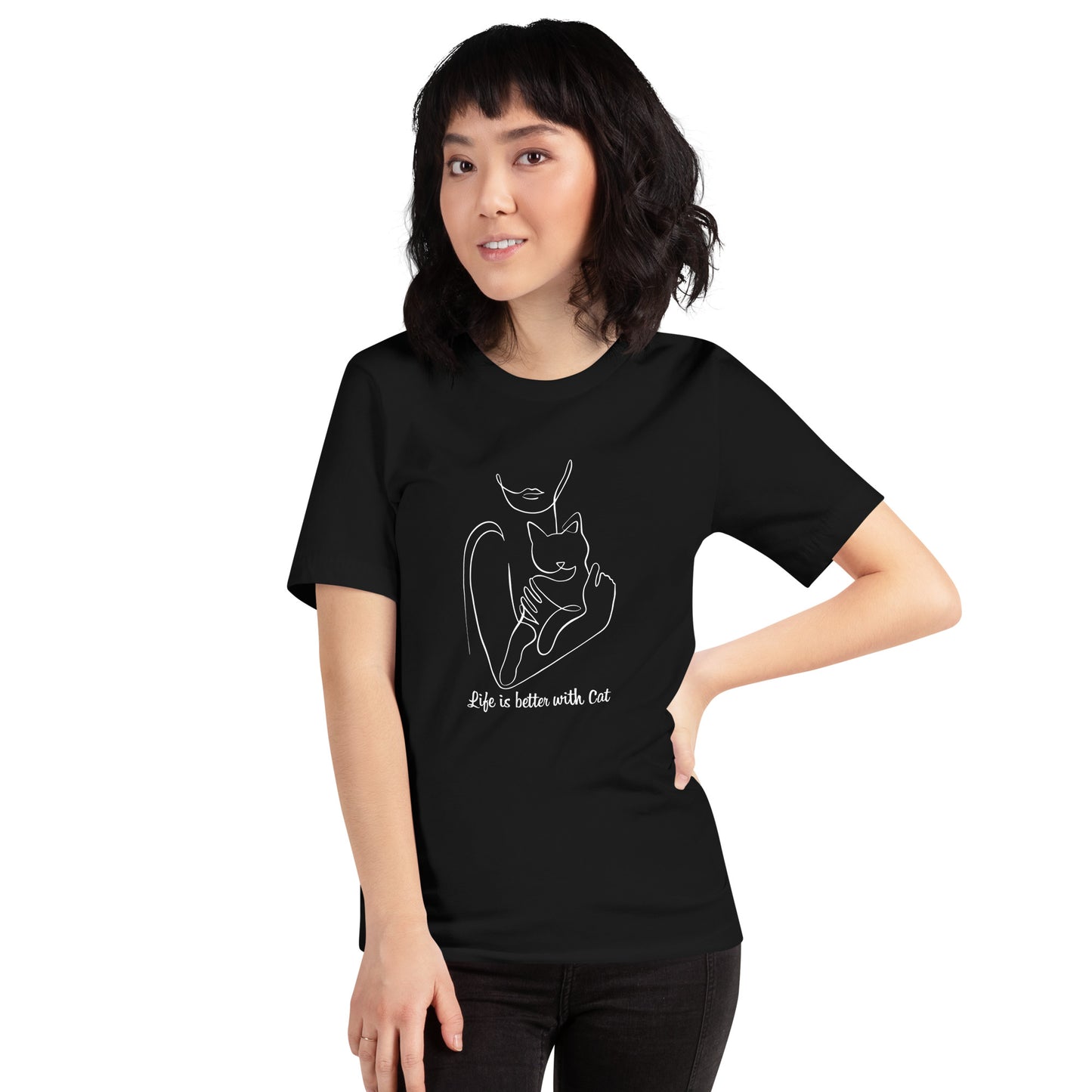 猫tシャツ ねこ 猫イラスト Life is better with cat｜アダルト&キッズサイズ