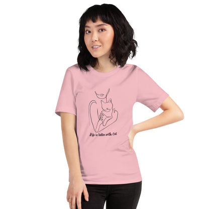 猫tシャツ ねこ 猫イラスト Life is better with cat｜アダルト&キッズサイズ